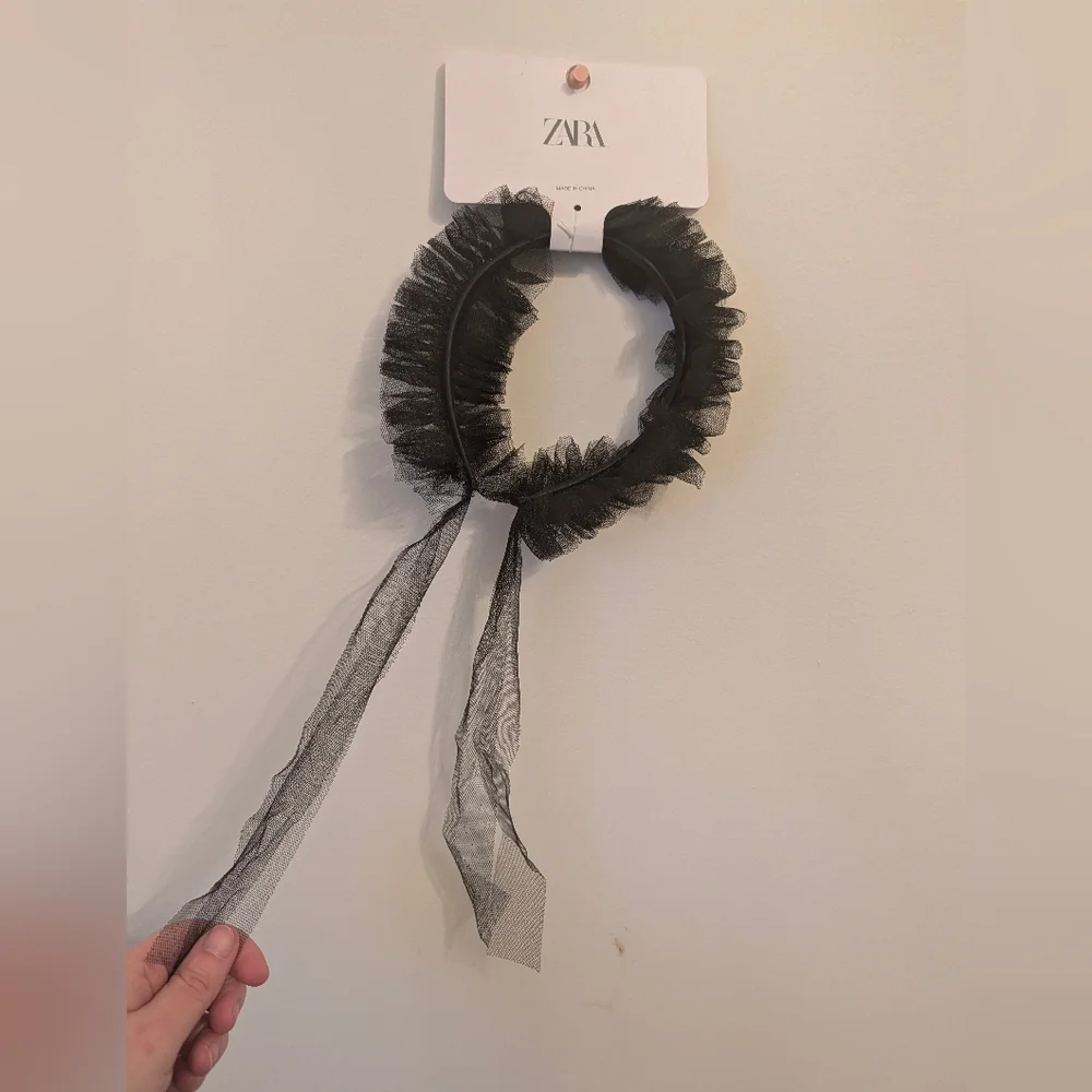 Zara Whimsigoth Black Ruffle Headband New